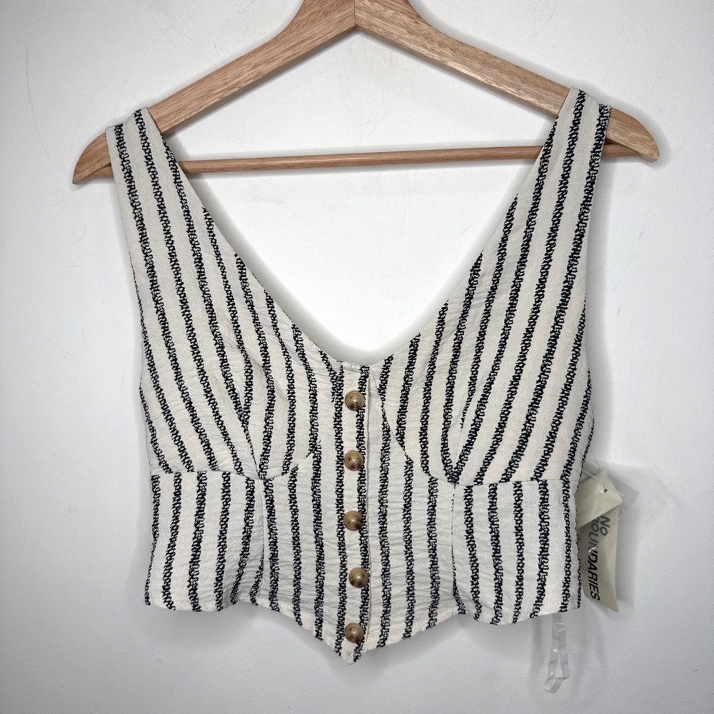 NEW No Boundaries Smocked Corset Bustier Crop Top Womens S Vest Striped Coastal